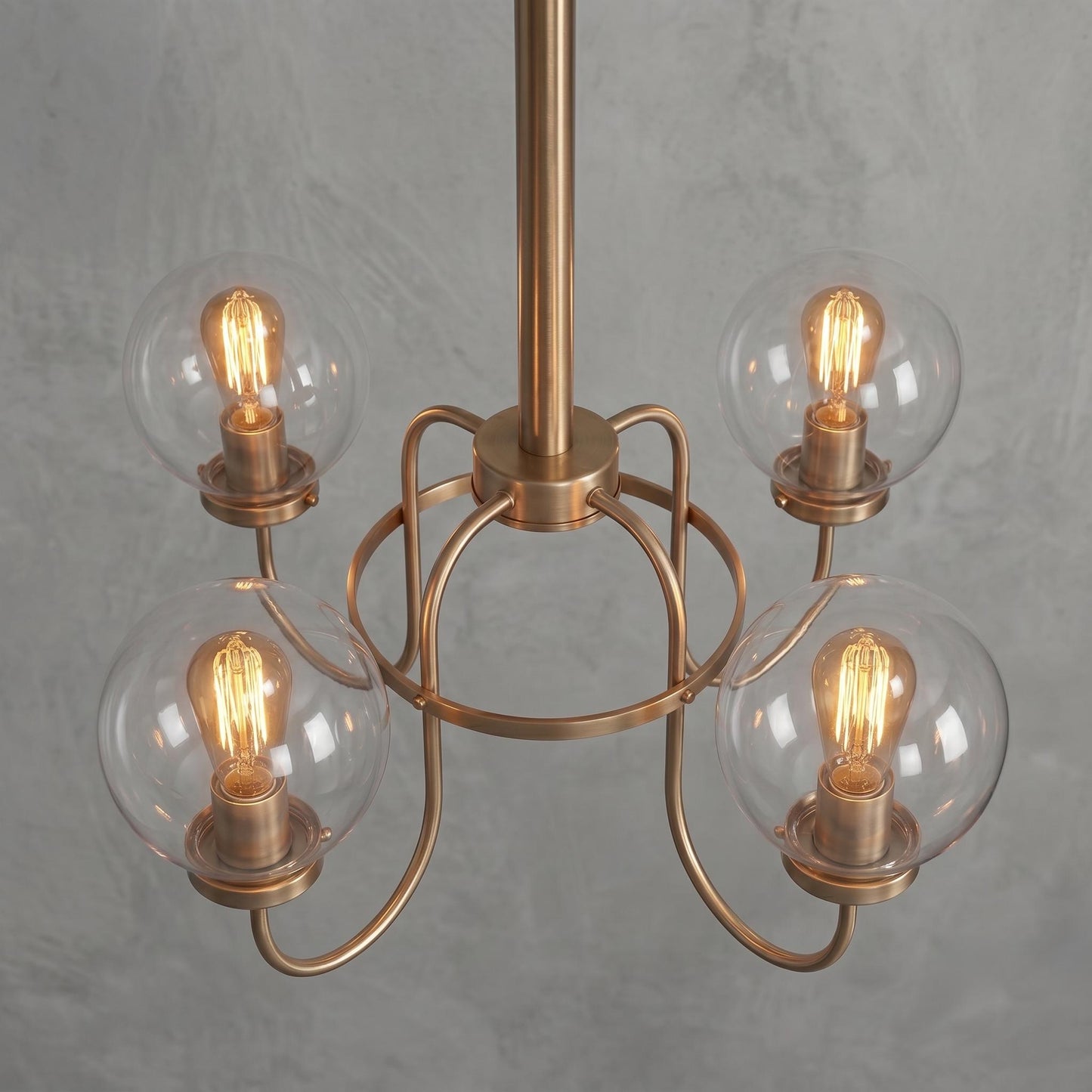 4 Light Globe Chandelier, Brass Ceiling Light, Modern Glass Globe Pendant, Vintage Chandelier, Dining Room Lighting, Mid Century Fixture