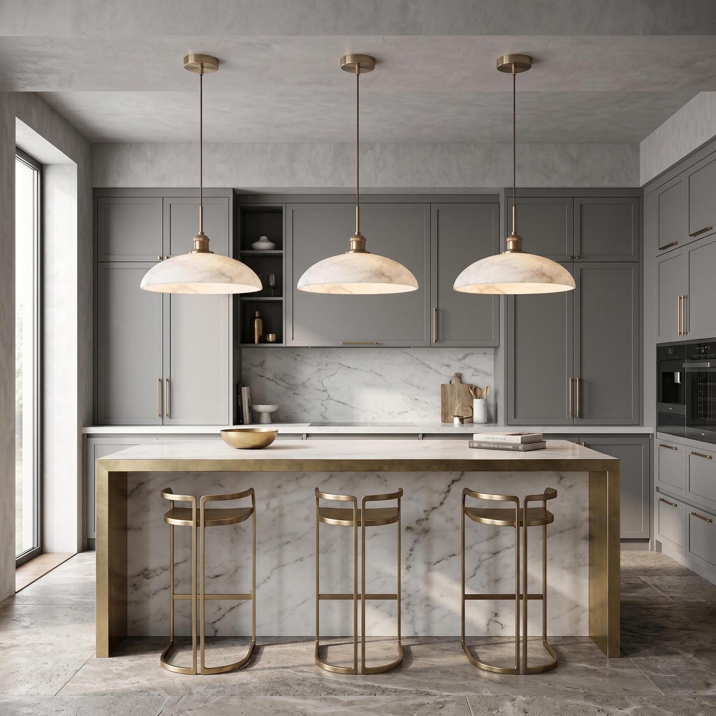 Alabaster Pendant Light, Large Stone Ceiling Lamp, Brass Hanging Light, Modern Marble Pendant, Kitchen Island Lighting, Luxury Ceiling Light
