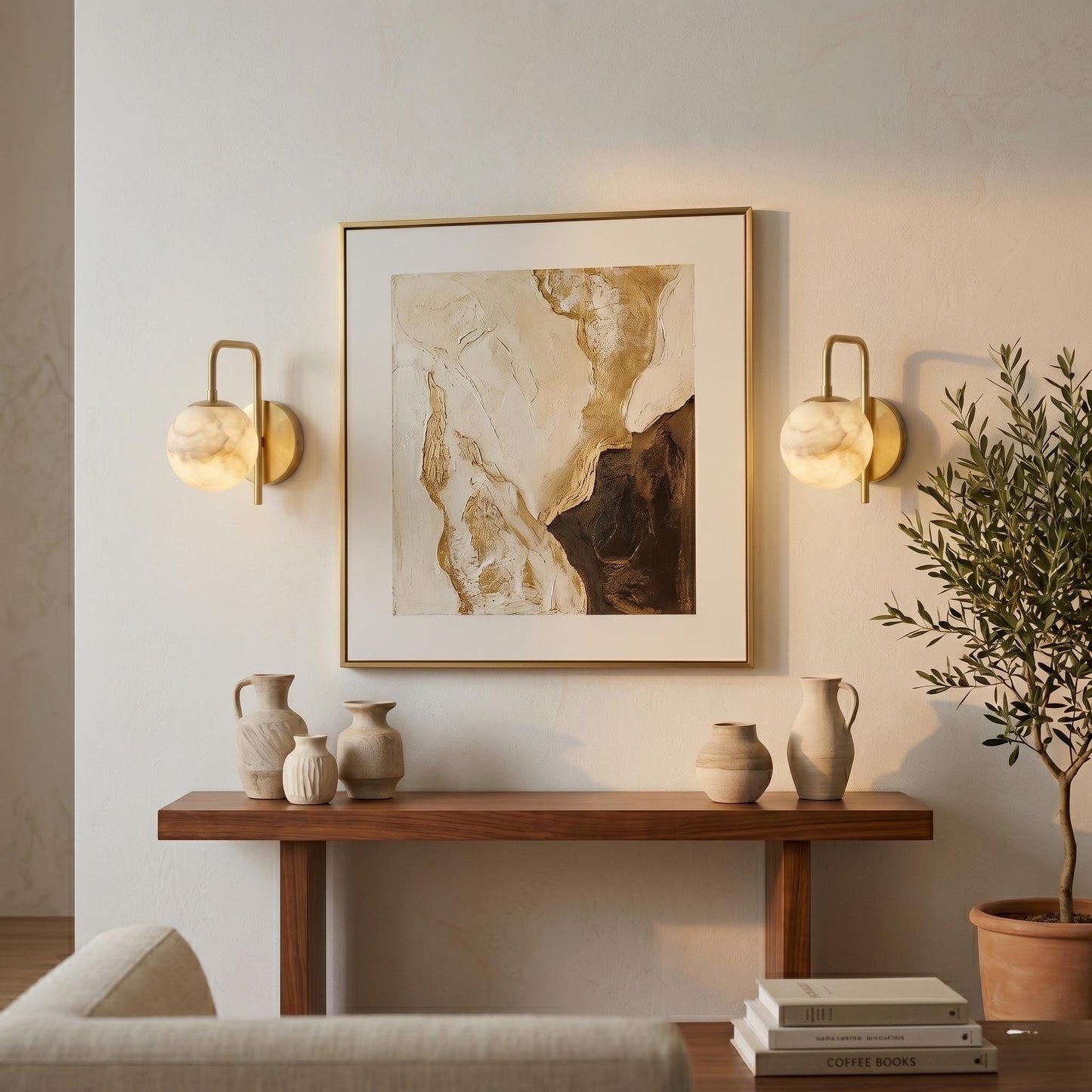 Alabaster Globe Wall Sconce, Brass Wall Light, Luxury Bathroom Vanity Light, Modern Stone Wall Fixture, Custom Finish