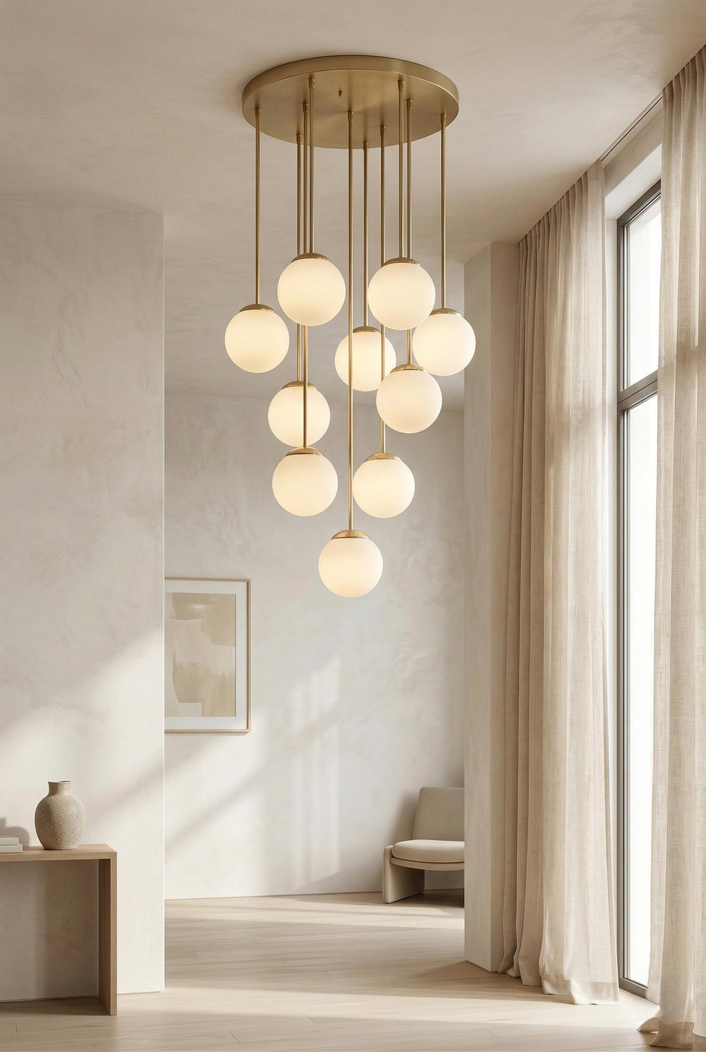 Large Brass Cluster Chandelier