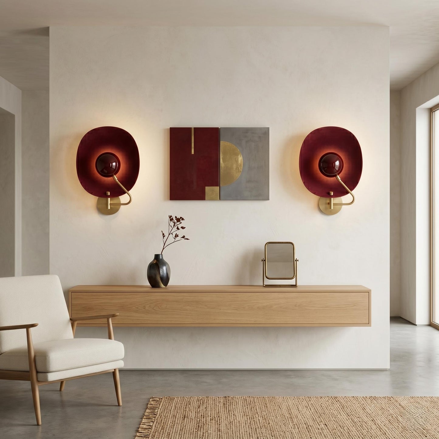 Brass Halo Sconce – Sculptural Mid-Century Modern Wall Light, Ambient Glow Lamp