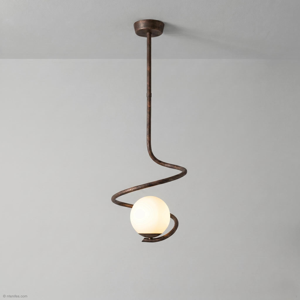 Sculptural Spiral Brass Pendant Light