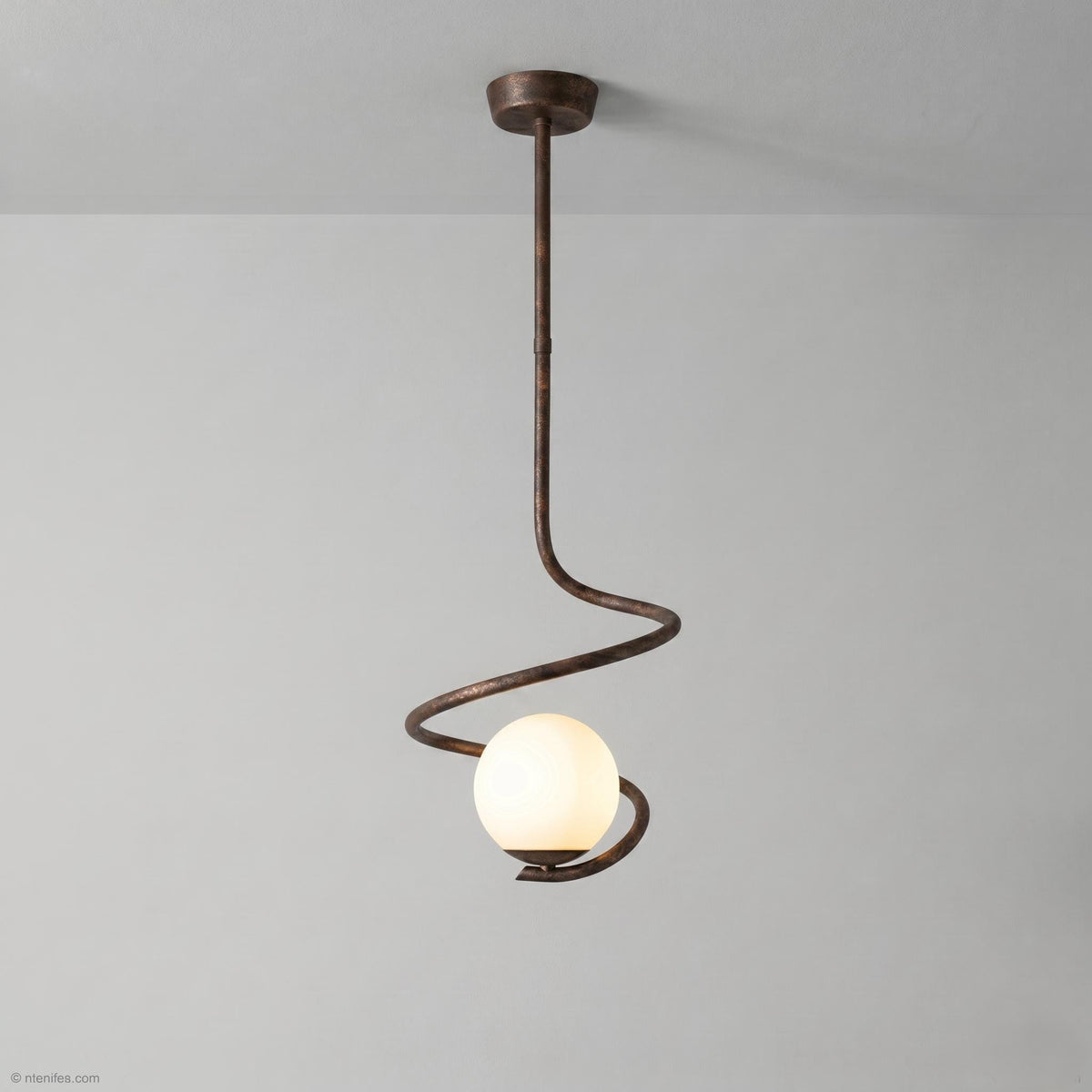 Sculptural Spiral Brass Pendant Light