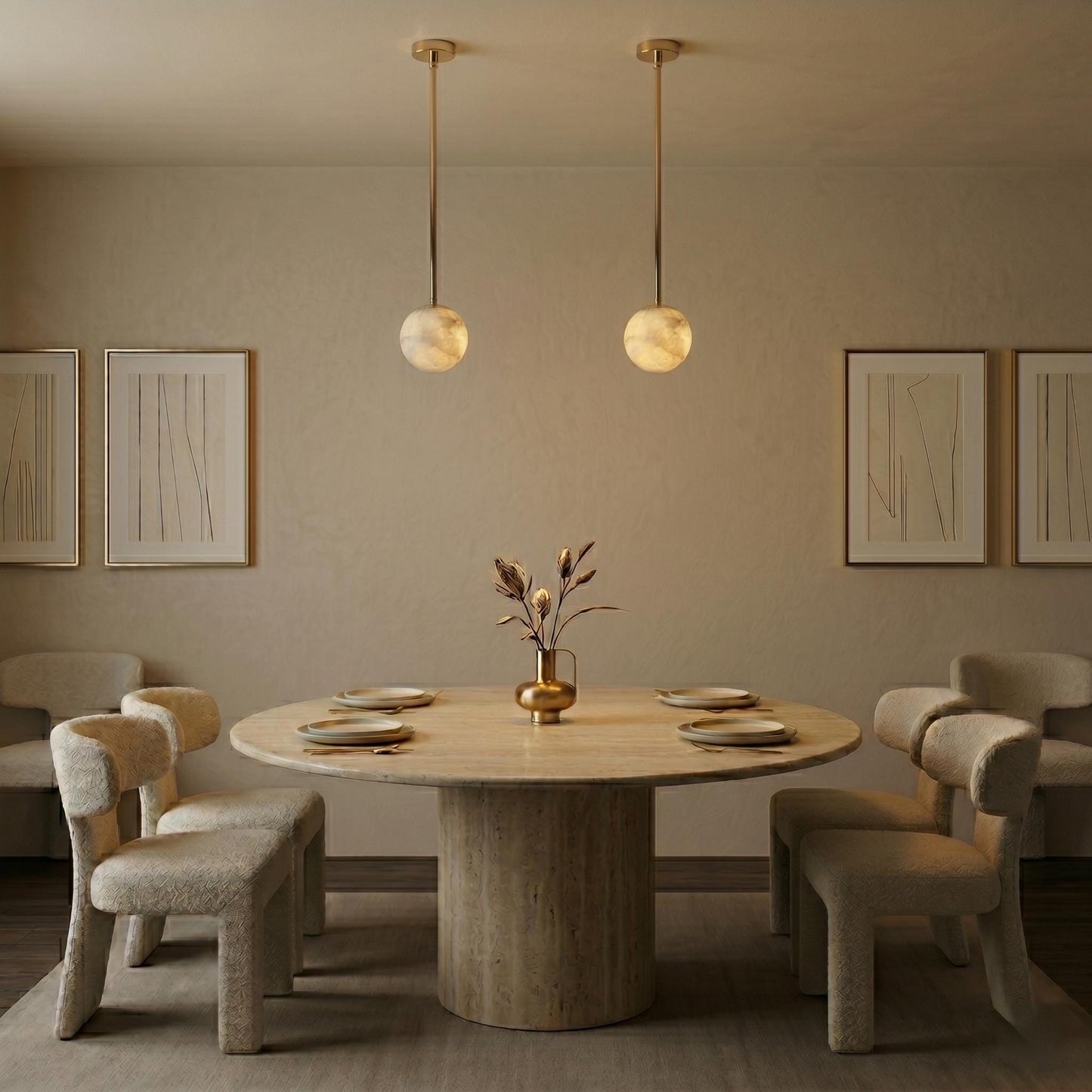 Alabaster Globe Pendant Light, Brass Hanging Lamp, Luxury Kitchen Island Lighting, Modern Stone Pendant, Custom Finish