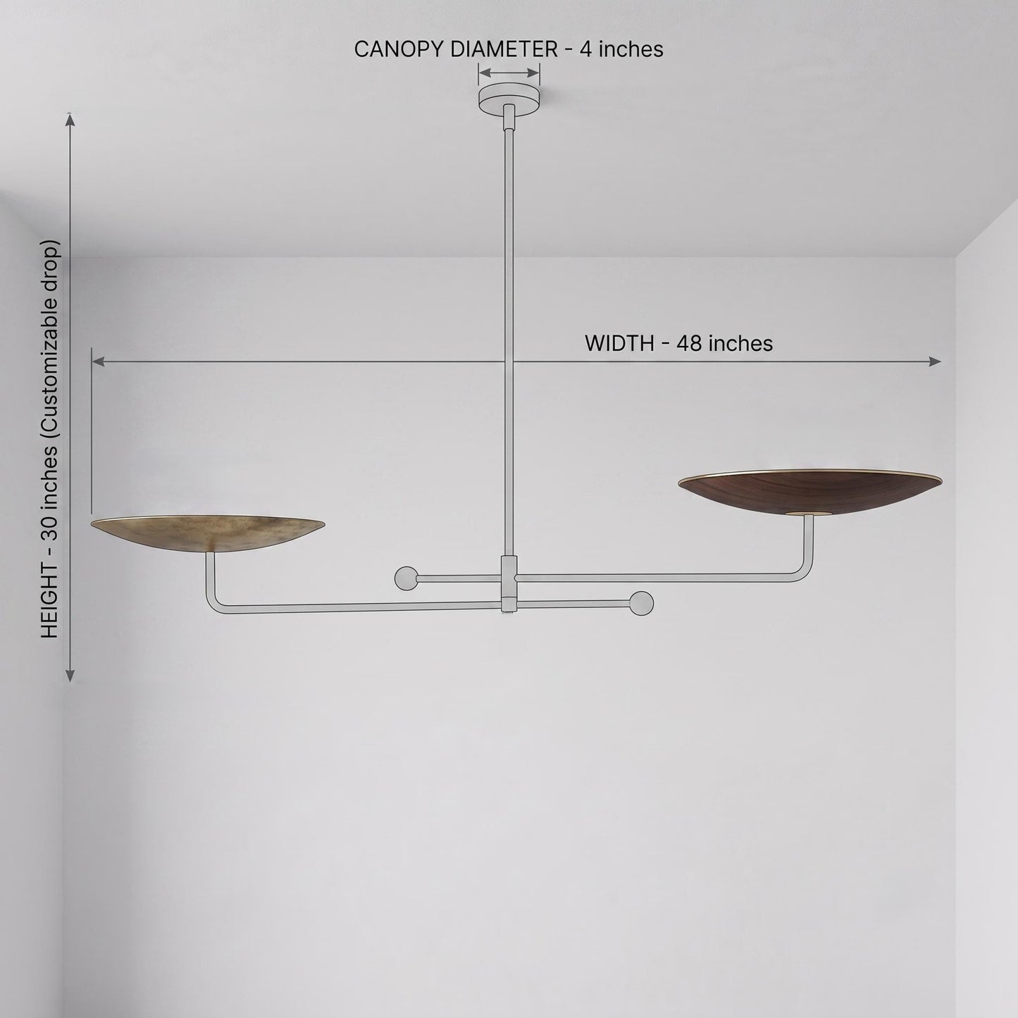 Modern Brass Swing Arm Chandelier, Adjustable 2 Light Brass Pendant, Minimalist Linear Ceiling Light, Dining Room Island Fixture