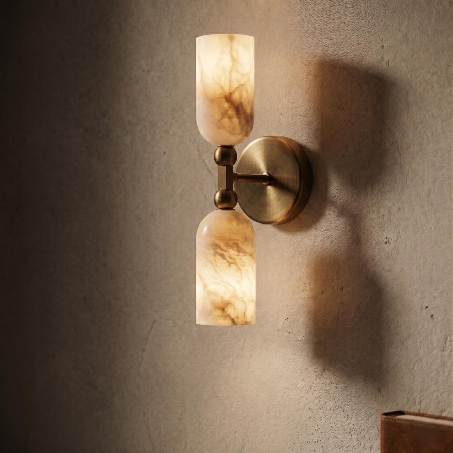 Natural Alabaster Wall Sconce, Brass Wall Light, Luxury Bathroom Vanity Light, Modern Wall Fixture, Custom Finish Lighting
