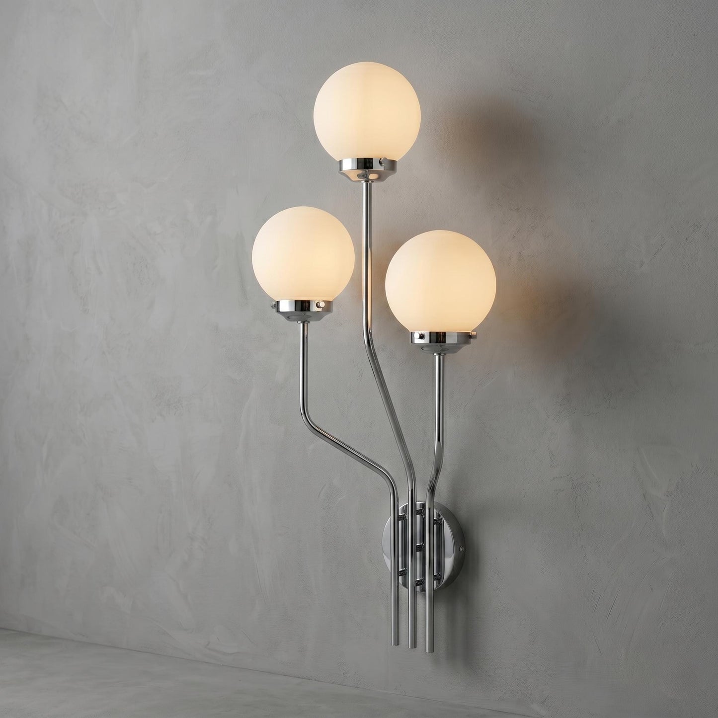 Vertical Brass Sconce – Frosted Glass Globe Wall Lamp – Mid Century Modern Lighting