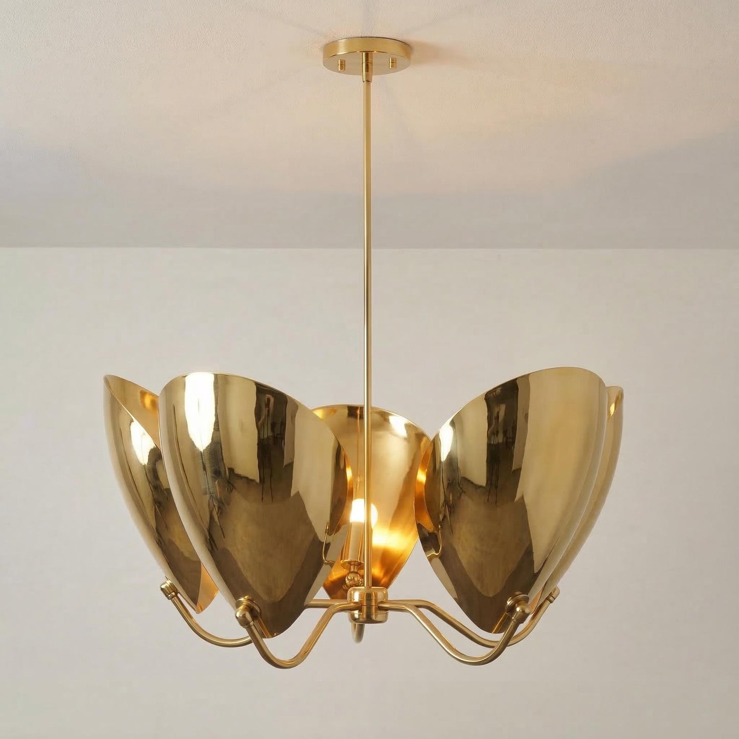Handcrafted Brass Petal Chandelier – Sculptural Gold Ceiling Light, Mid Century Modern Fixture