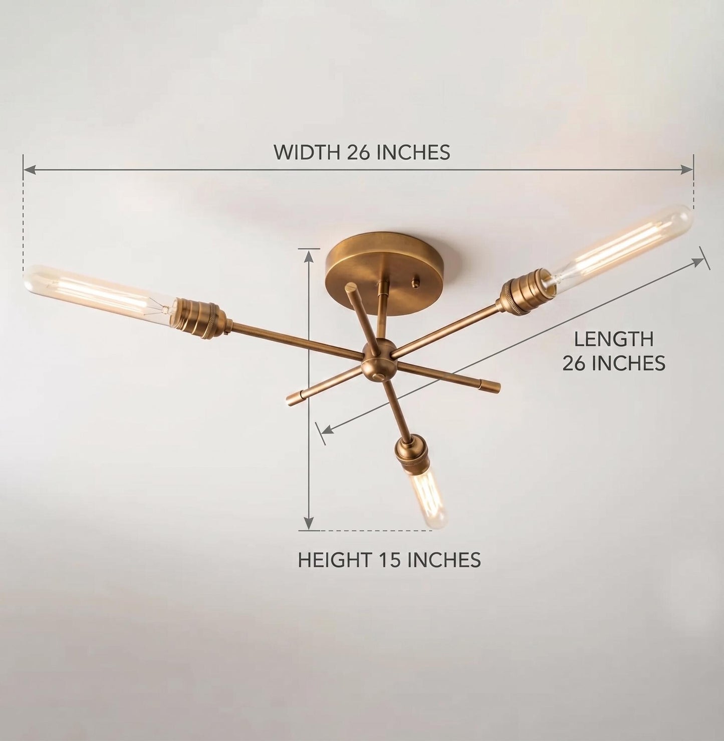 Modern Brass Sputnik Ceiling Light – 3-Light Mid-Century Starburst Fixture