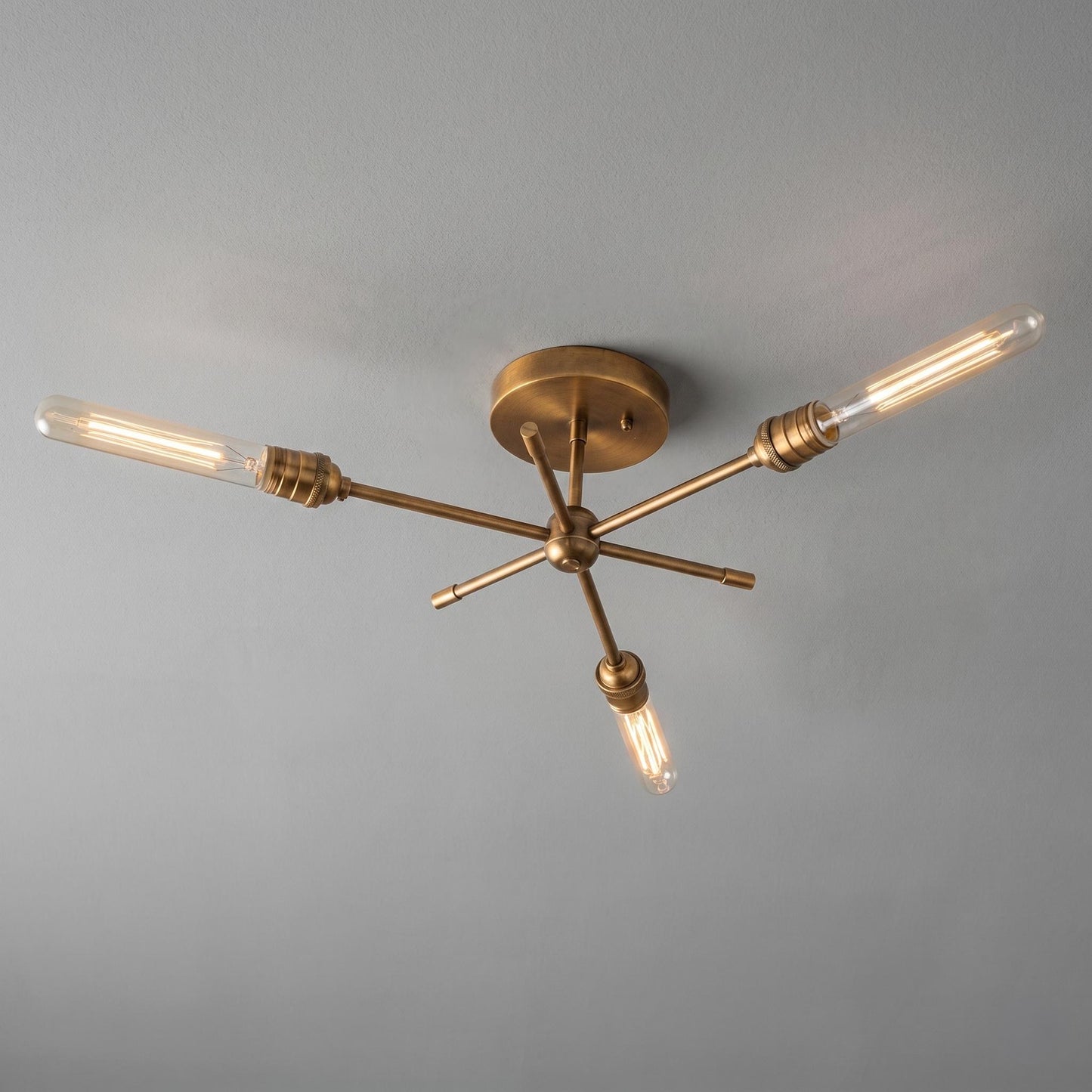 Modern Brass Sputnik Ceiling Light – 3-Light Mid-Century Starburst Fixture