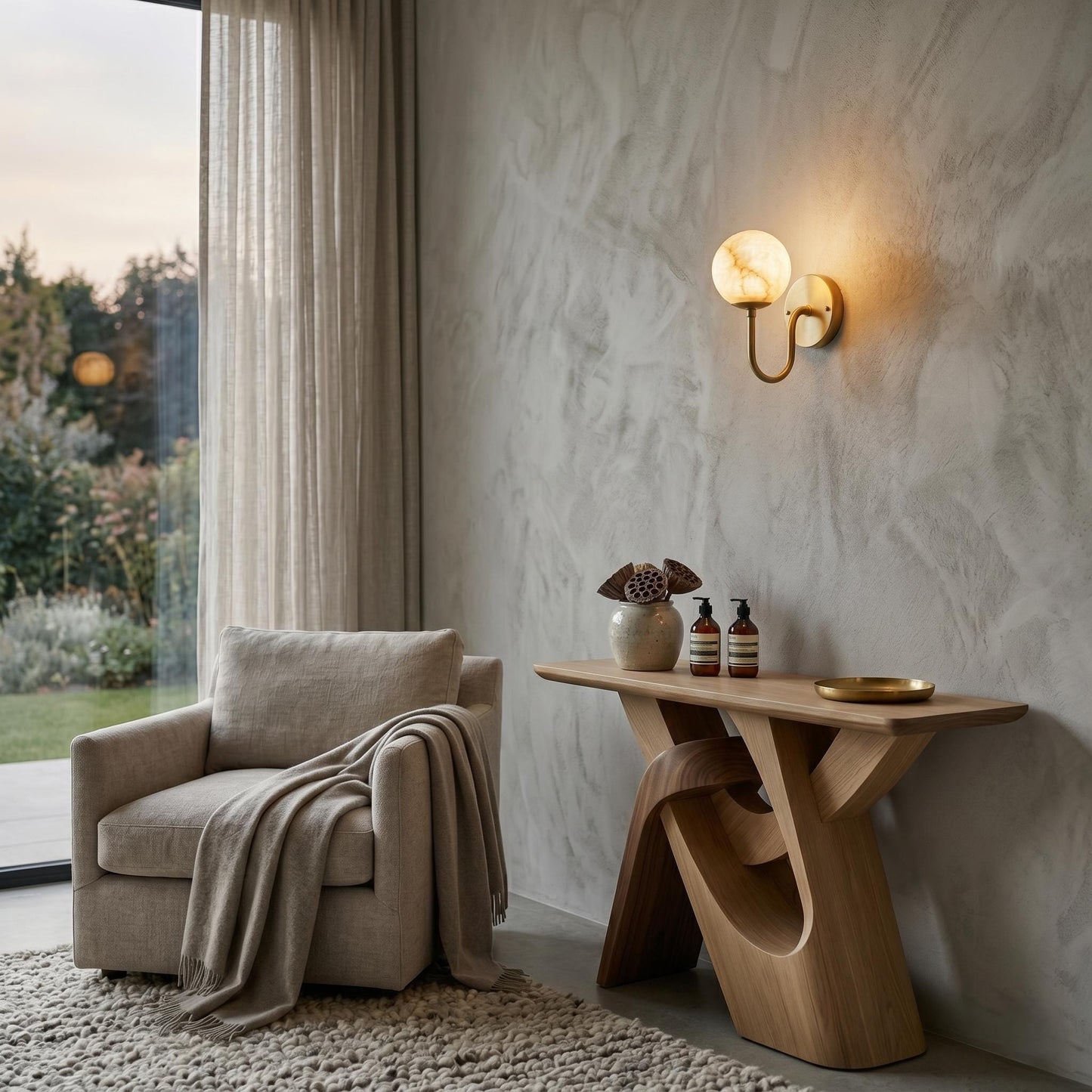 Alabaster Globe Wall Sconce, Brass Wall Lamp, Modern Bathroom Vanity Light, Natural Stone Globe Light, Luxury Bedroom Wall Fixture