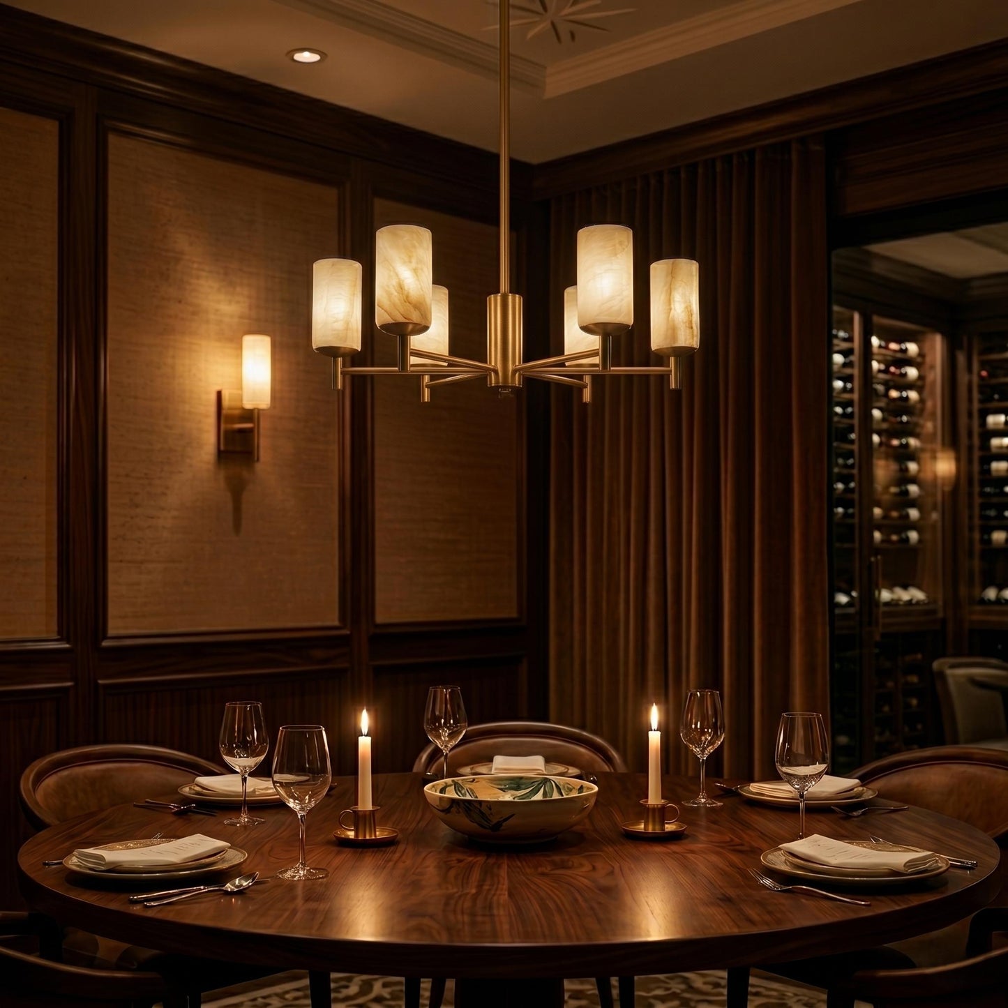 6 Light Alabaster Chandelier, Brass Ceiling Light, Modern Dining Room Chandelier, Luxury Alabaster Lighting, Custom Finish