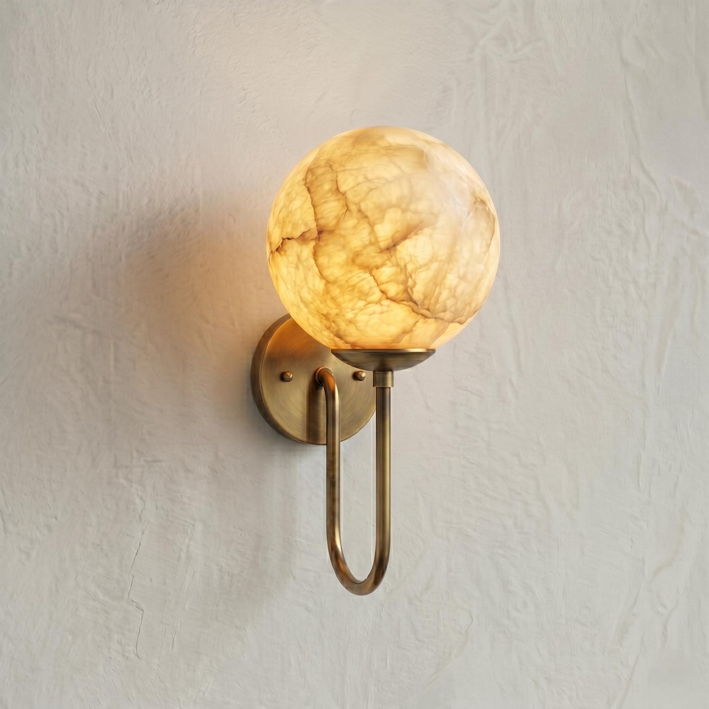 Alabaster Globe Wall Sconce, Brass Wall Lamp, Modern Bathroom Vanity Light, Natural Stone Globe Light, Luxury Bedroom Wall Fixture