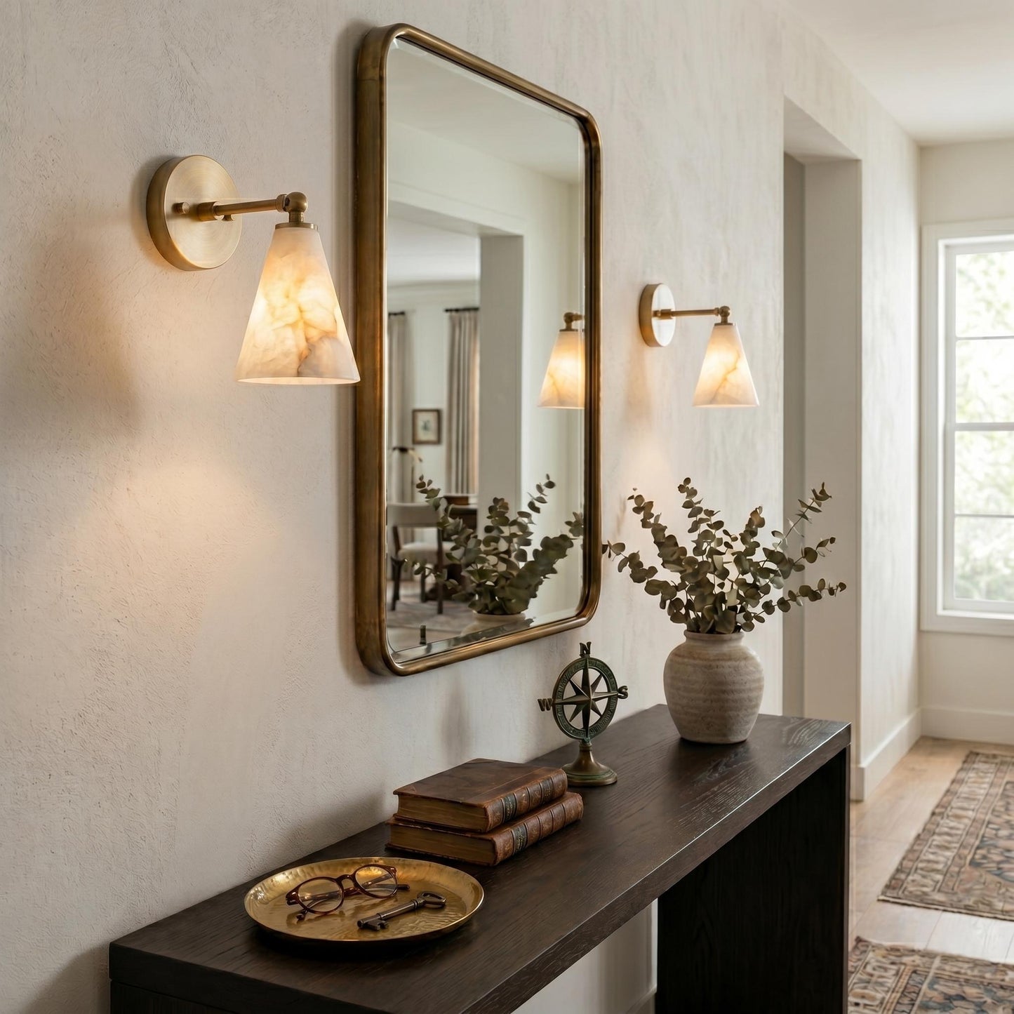 Modern Alabaster Wall Sconce, Brass Wall Light, Luxury Marble Wall Lamp, Bedroom Bedside Sconce, Bathroom Vanity Light, Handmade Lighting
