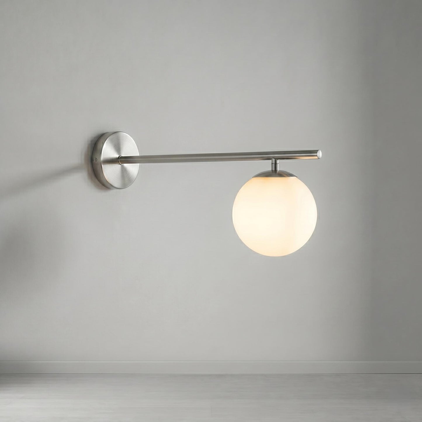 Brass Globe Wall Light – Mid Century Sconce – 6" Opal Glass – Bathroom Vanity Bedside Lighting