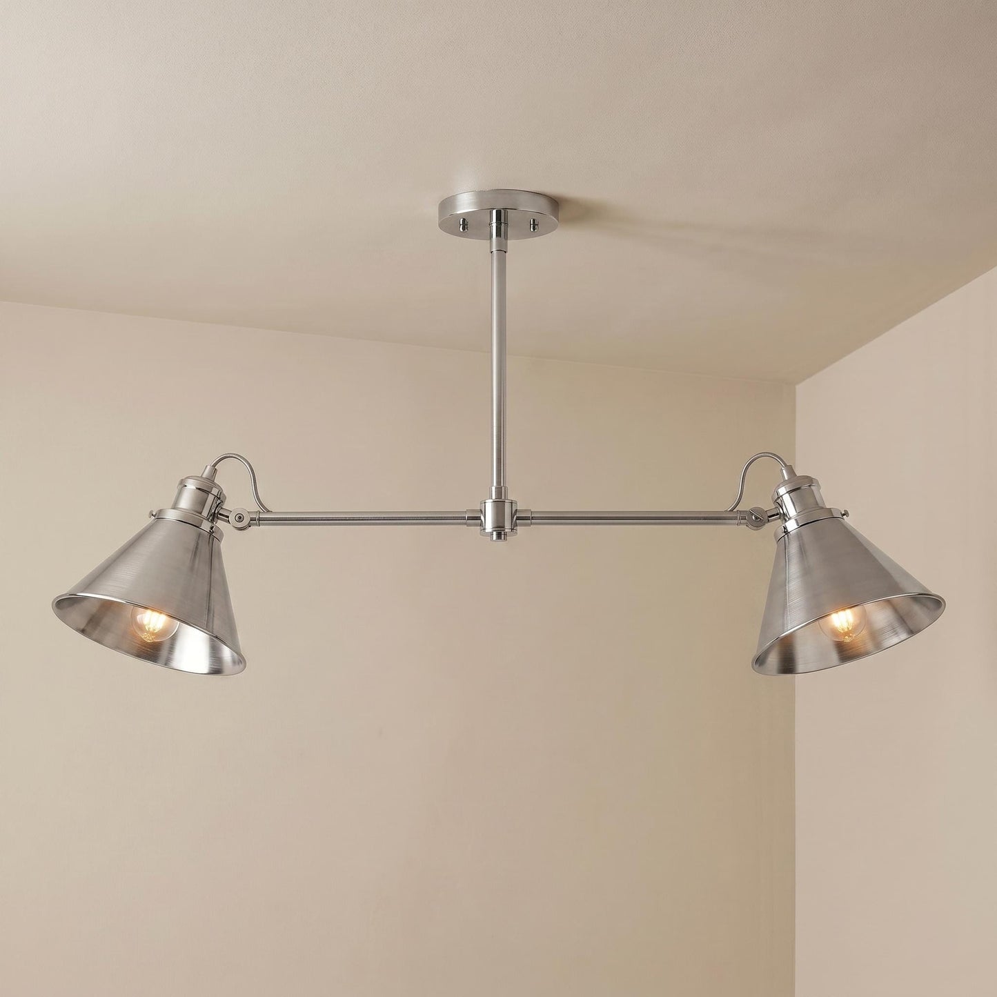 Brass Linear Chandelier – 35" Industrial Style Pendant Light – Modern Farmhouse Kitchen Island Fixture