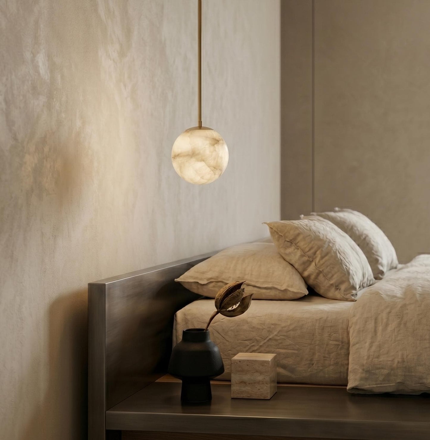 Alabaster Globe Pendant Light, Brass Hanging Lamp, Luxury Kitchen Island Lighting, Modern Stone Pendant, Custom Finish
