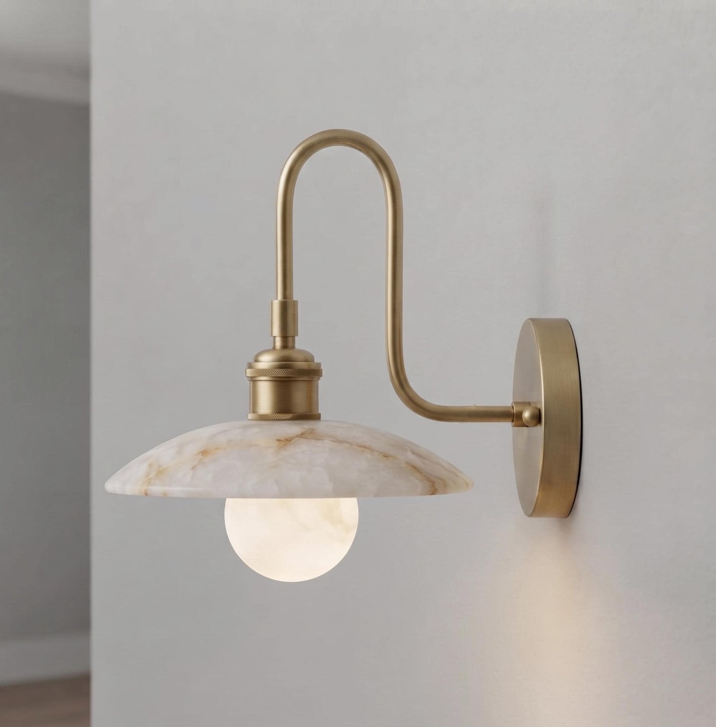 Alabaster Wall Sconce, Brass Wall Lamp, Modern Bathroom Vanity Light, Mid Century Wall Light, Luxury Bedroom Hallway Sconce