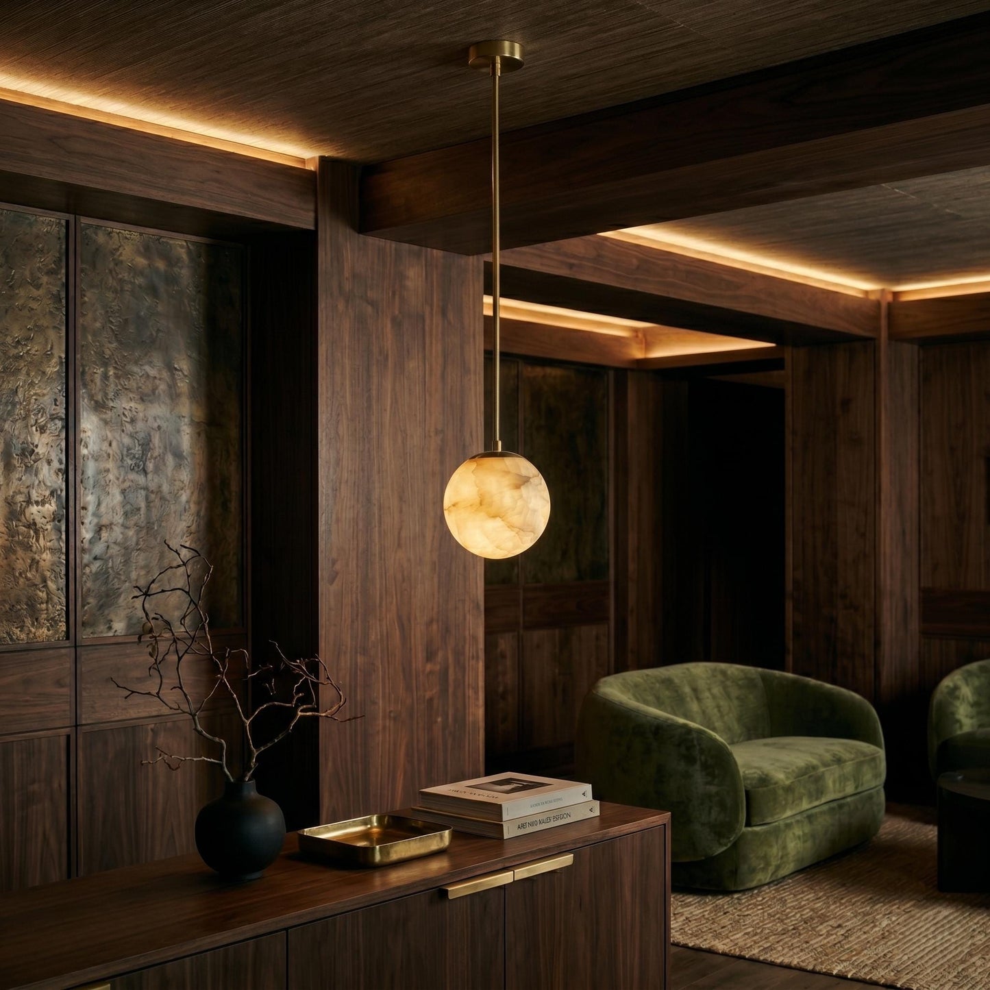 Alabaster Globe Pendant Light, Brass Hanging Lamp, Luxury Kitchen Island Lighting, Modern Stone Pendant, Custom Finish