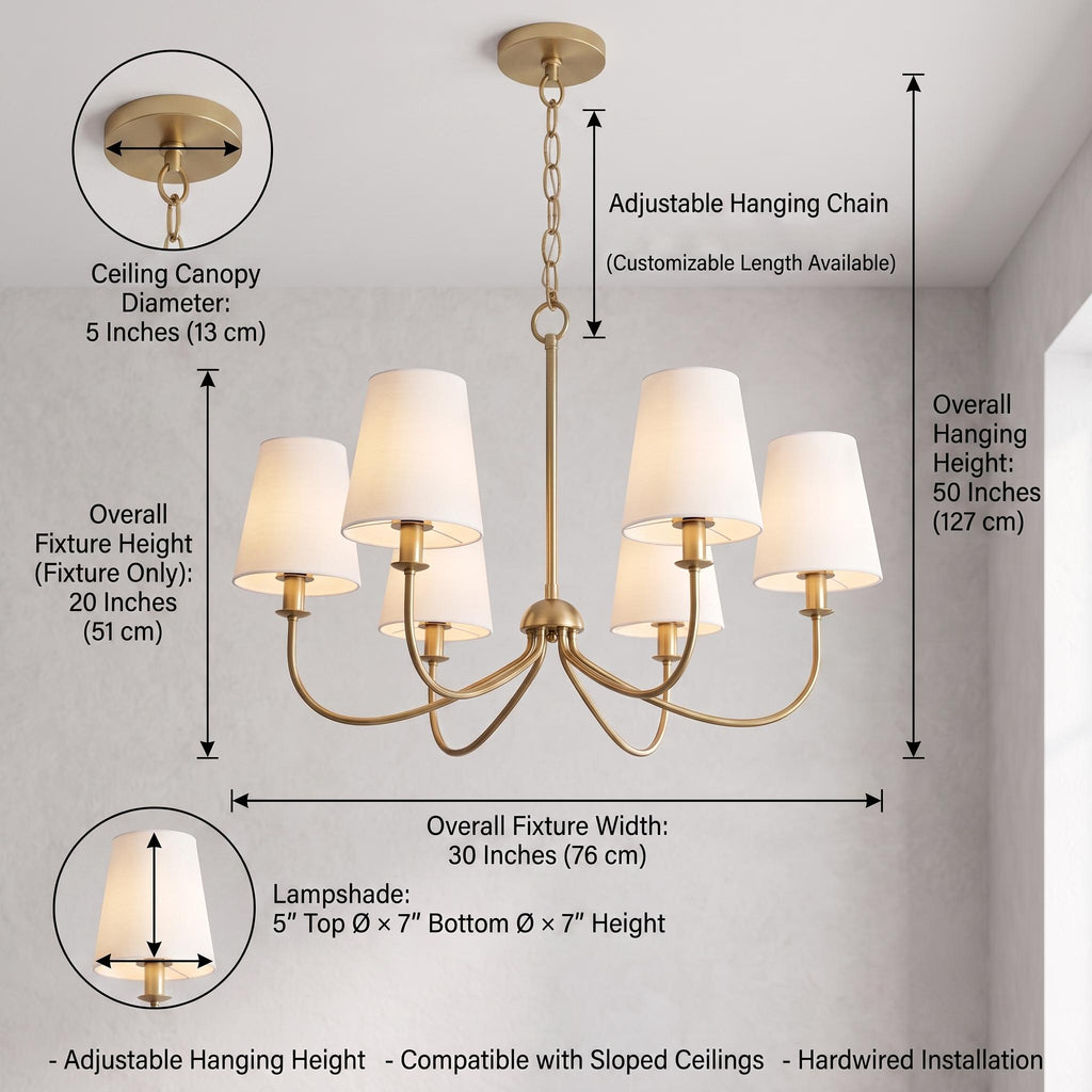 Modern Brass 6-Light Chandelier