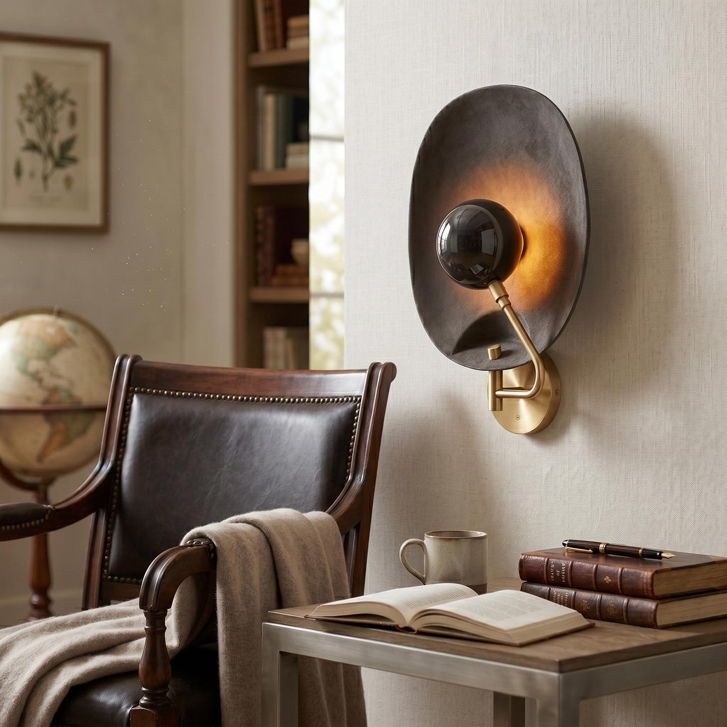 Brass Halo Sconce – Sculptural Mid-Century Modern Wall Light, Ambient Glow Lamp