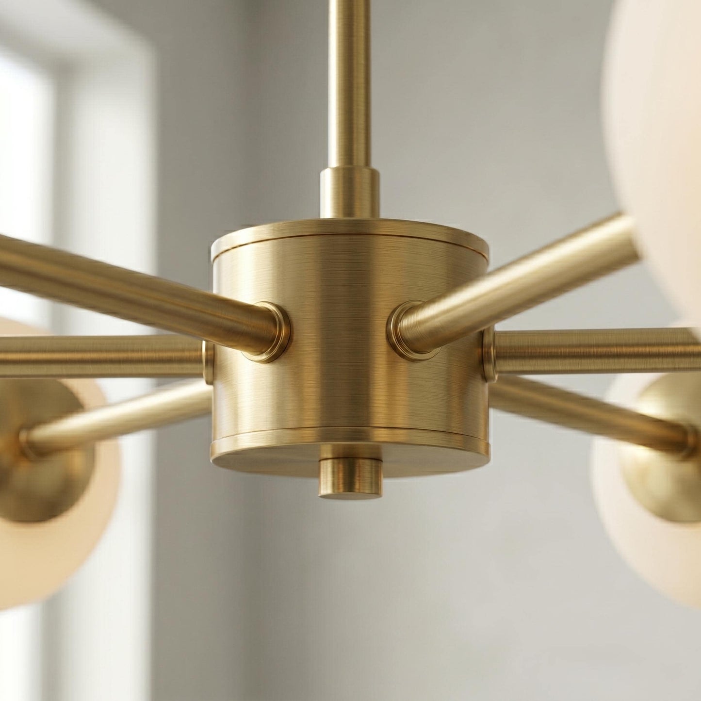 6 Light Globe Chandelier, Modern Brass Chandelier, Mid Century Ceiling Light, Frosted Globe Pendant, Dining Room Lighting