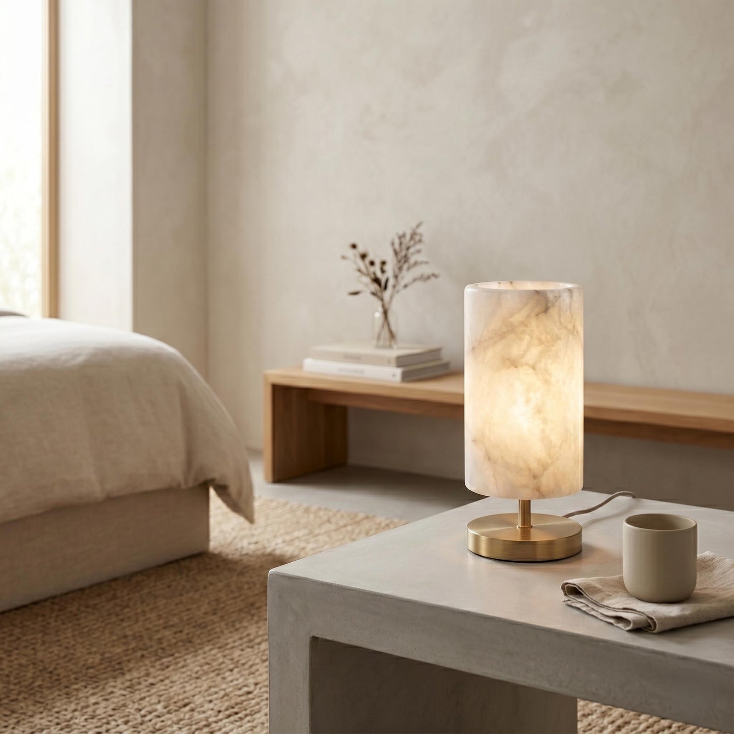 Natural Alabaster Table Lamp, Brass Bedside Lamp, Luxury Stone Desk Light, Modern Nightstand Lighting, Custom Finish