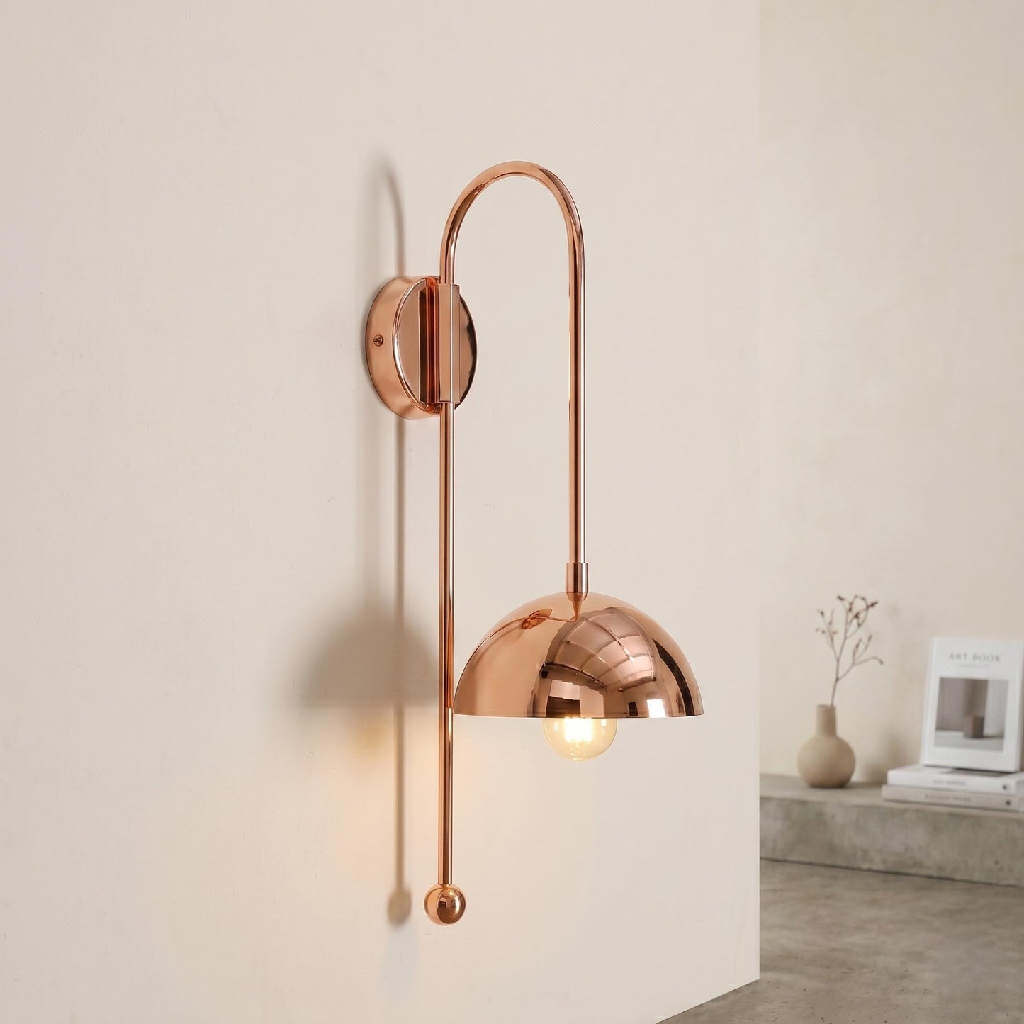Modern Brass Wall Sconce, Tall Dome Shade Wall Lamp, Minimal Bedside Wall Light, Mid Century Brass Lighting Fixture, Plug In / Hardwired