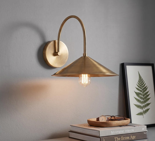 Modern Brass Dome Wall Sconce – 12 Mid Century Industrial Lamp – Kitchen Bedside Lighting Fixture