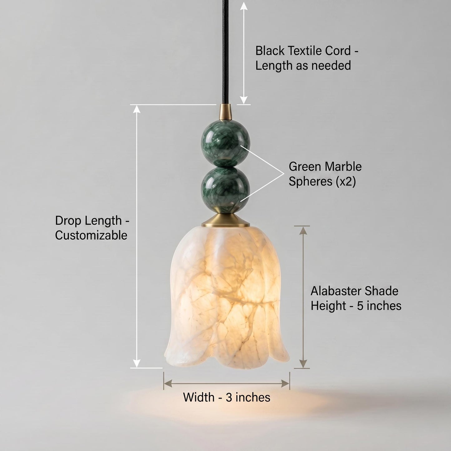 Alabaster Pendant Light, Brass Hanging Lamp, Stone Beaded Pendant, Luxury Kitchen Island Lighting, Custom Fixture