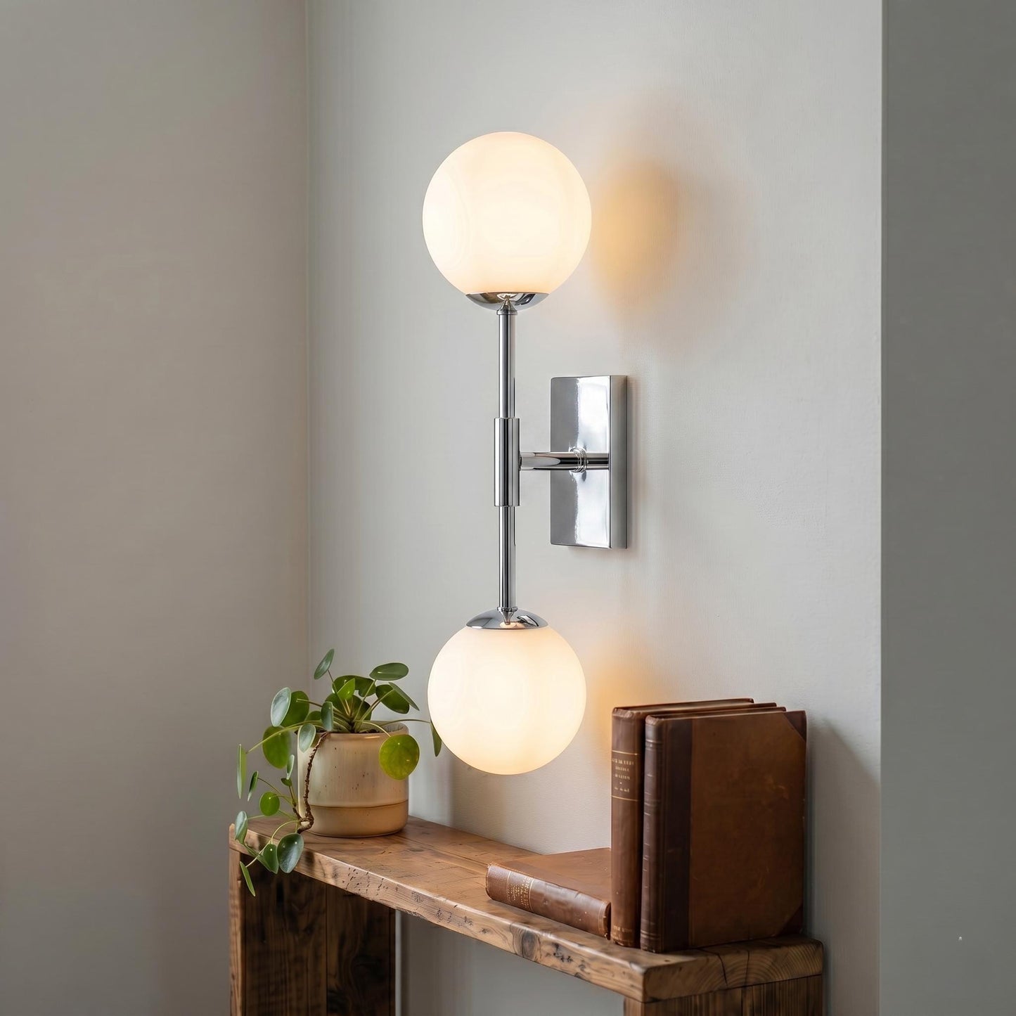 Minimal Brass Double Globe Sconce, Vertical Mid Century Wall Lamp, Luxury Lighting