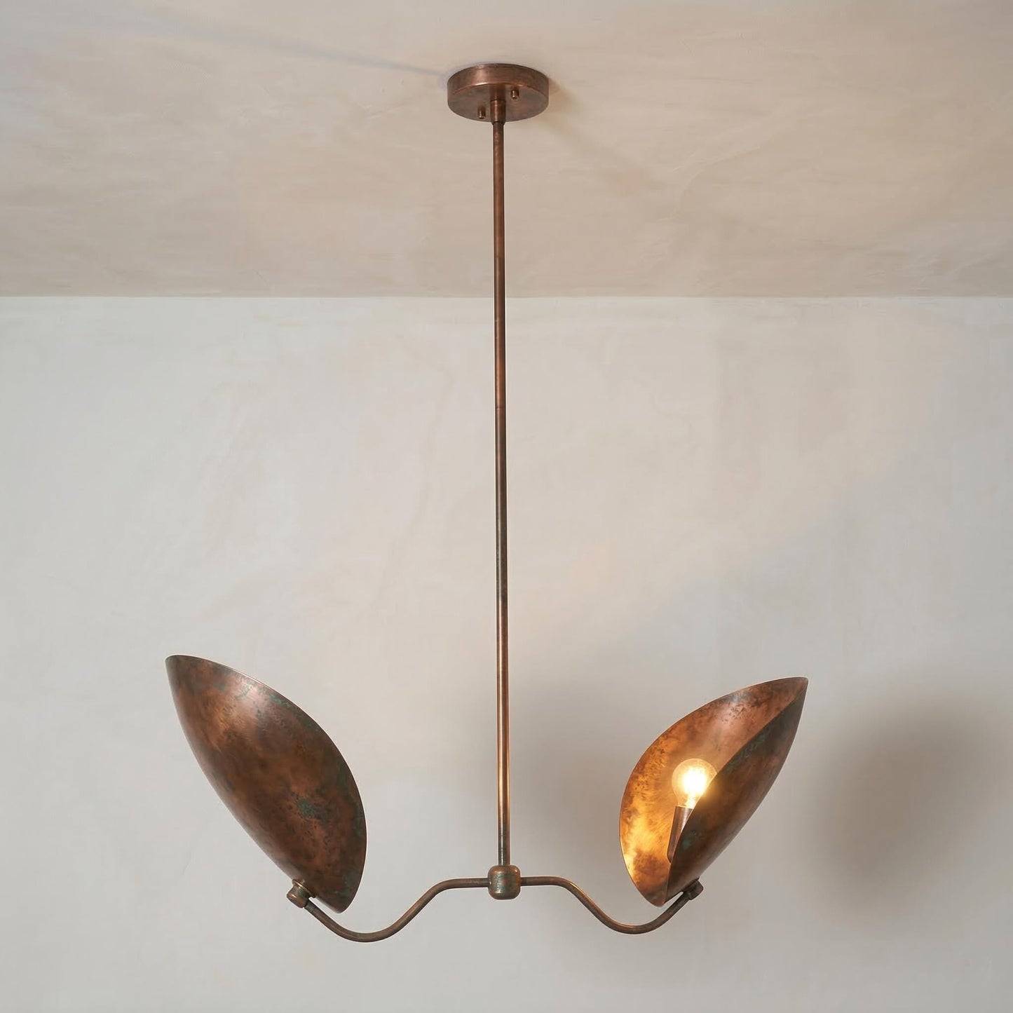 Mid Century Brass Lily Chandelier – 2 Light Sculptural Pendant Light