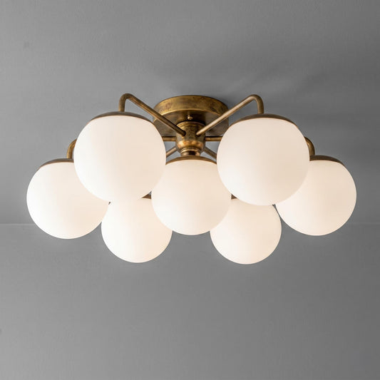 Mid Century Modern 7 Globe Chandelier – Antique Brass Sputnik Semi-Flush Mount Lighting
