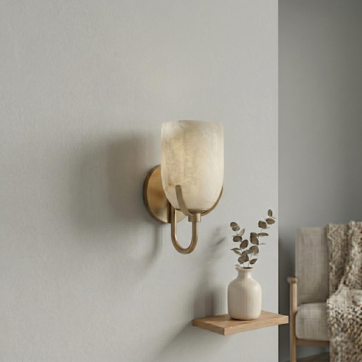 Alabaster Wall Sconce, Brass Wall Lamp, Modern Wall Light, Natural Stone Sconce, Bathroom Vanity Light, Luxury Bedroom Lighting Fixture