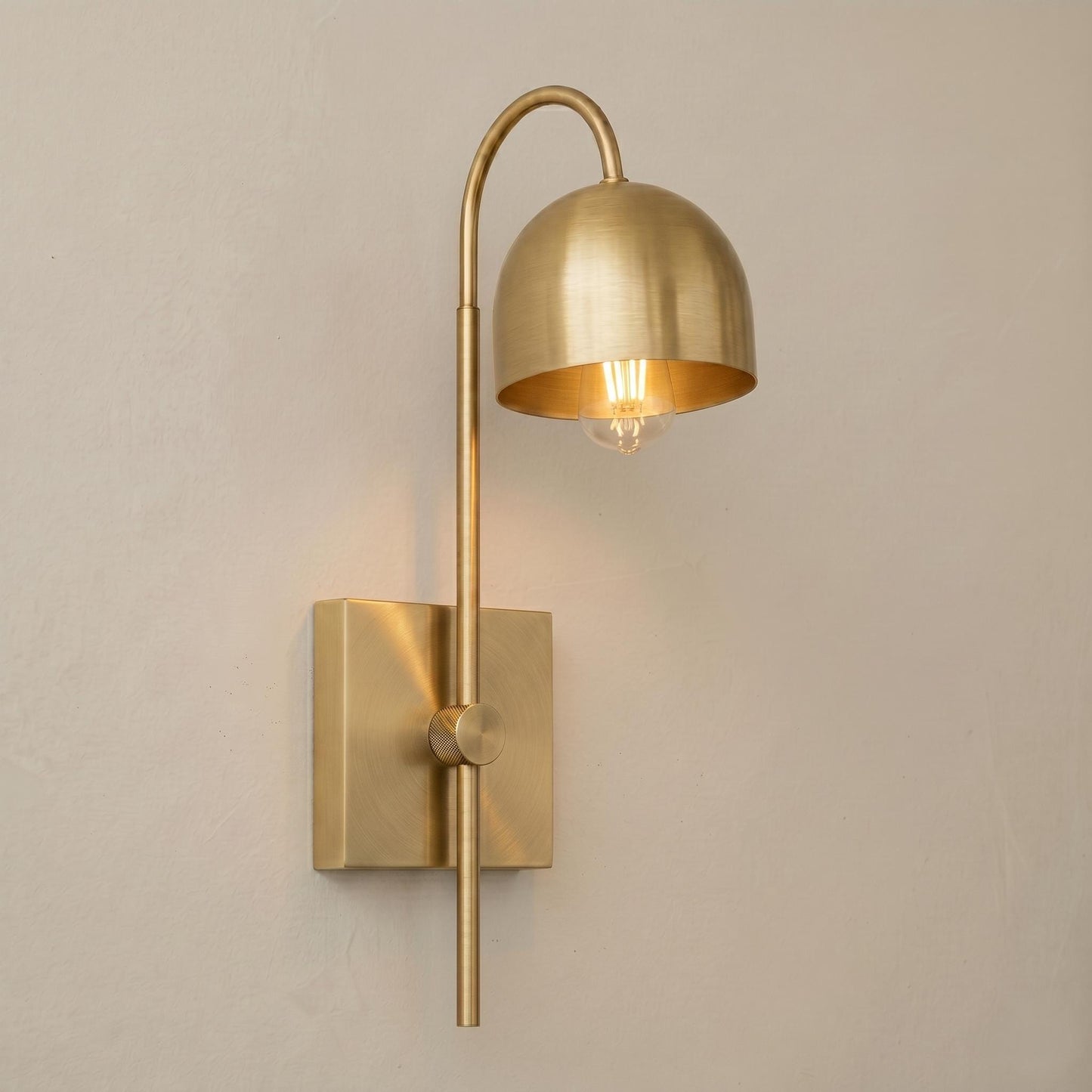 Modern Brass Wall Sconce, Minimal Dome Shade Wall Lamp, Brushed Brass Bedside Light, Mid Century Wall Light, Plug In / Hardwired Sconce