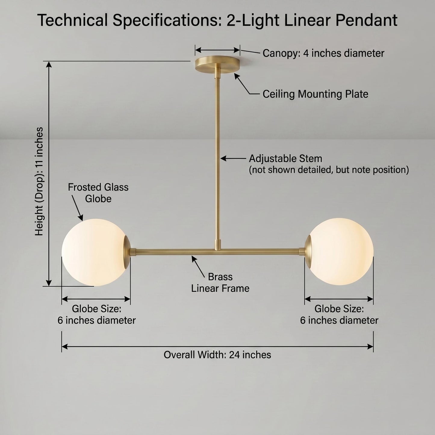 Modern Brass Double Globe Ceiling Light, Mid Century Opal Glass Pendant Lighting