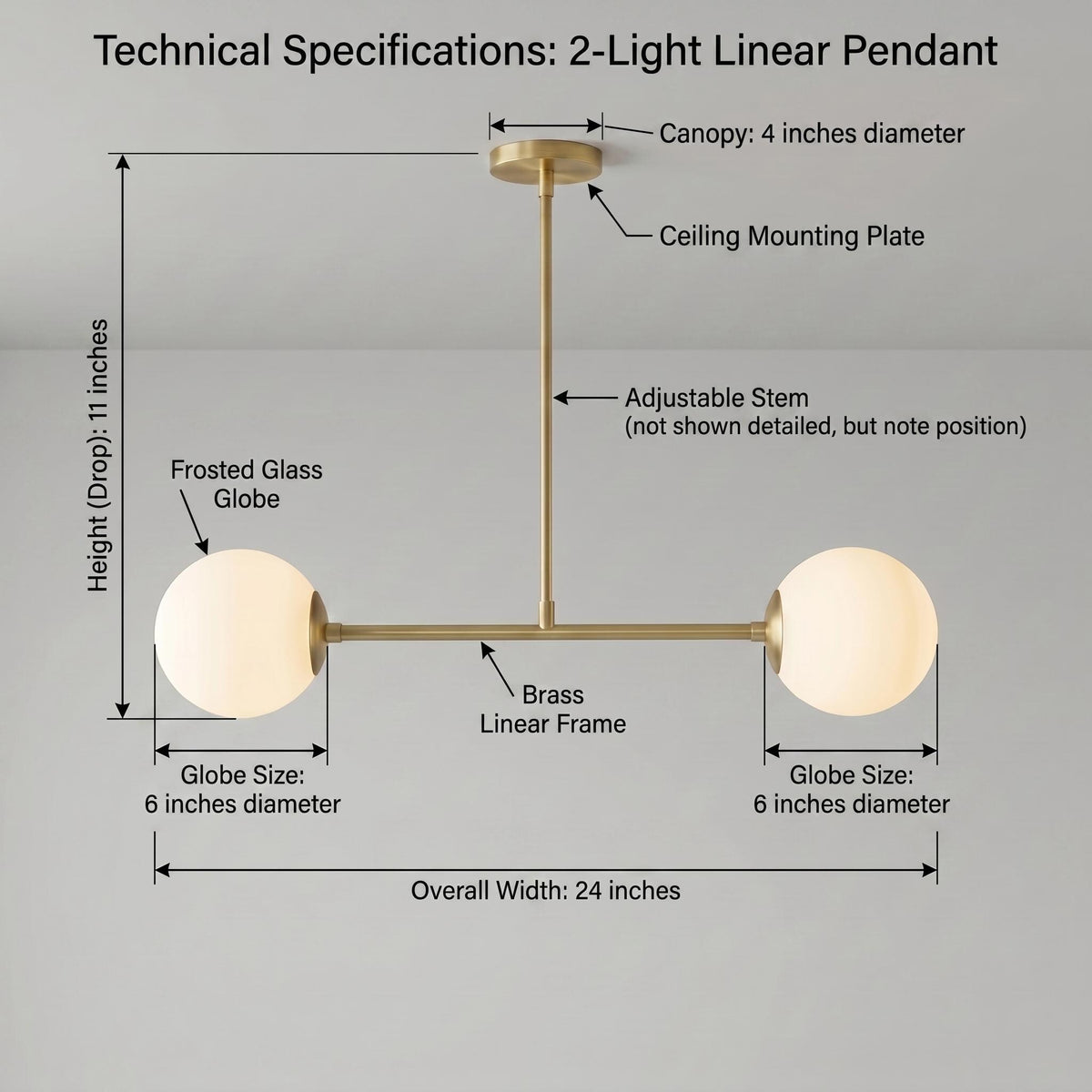 Modern Brass Double Globe Ceiling Light