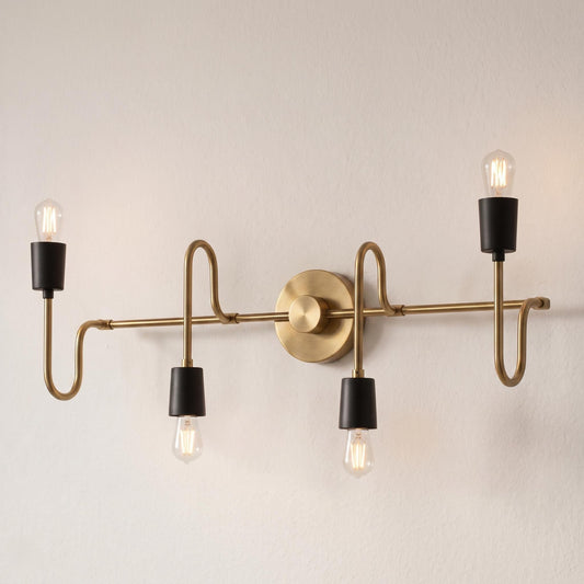 Modern Brass 4-Light Linear Wall Sconce – Industrial Mid-Century Vanity Light