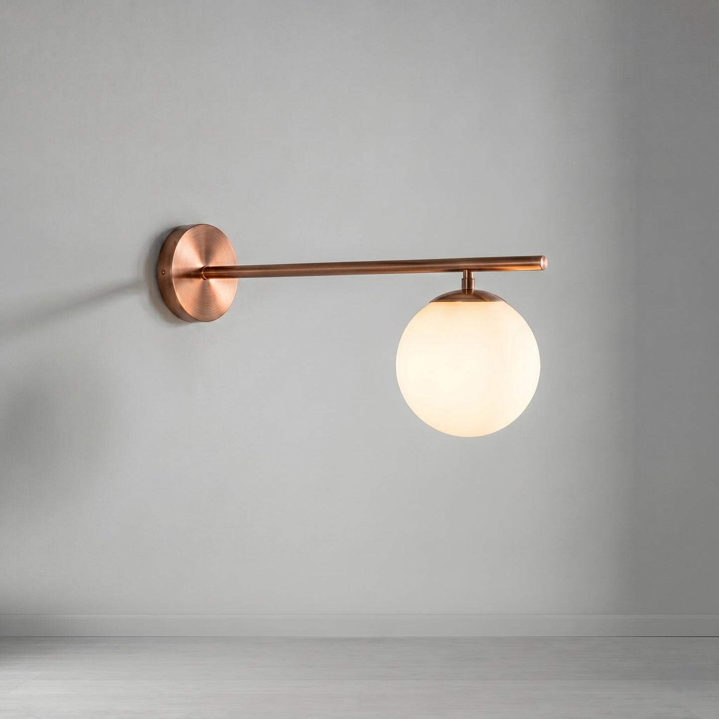 Brass Globe Wall Light – Mid Century Sconce – 6" Opal Glass – Bathroom Vanity Bedside Lighting