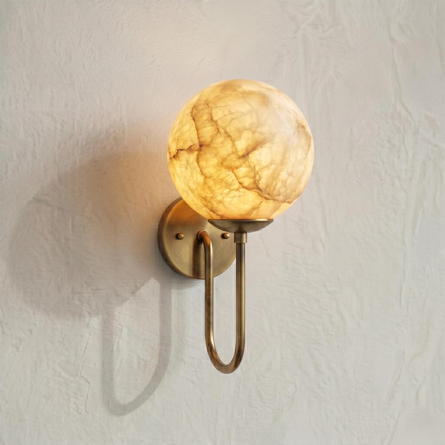 Alabaster Globe Wall Sconce, Brass Wall Lamp, Modern Bathroom Vanity Light, Natural Stone Globe Light, Luxury Bedroom Wall Fixture