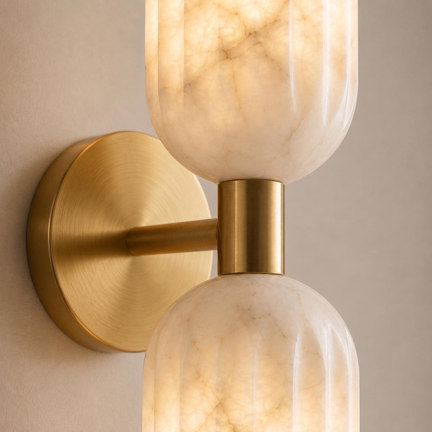 Fluted Alabaster Wall Sconce, Brass Double Light Wall Lamp, Modern Bathroom Vanity Light, Luxury Natural Stone Lighting Fixture