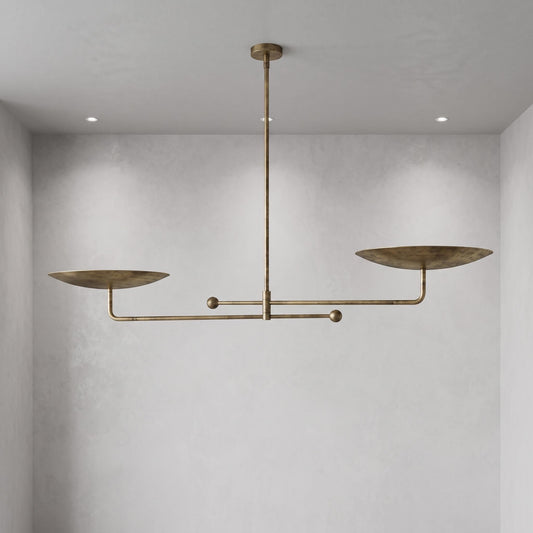 Modern Brass Swing Arm Chandelier, Adjustable 2 Light Brass Pendant, Minimalist Linear Ceiling Light, Dining Room Island Fixture