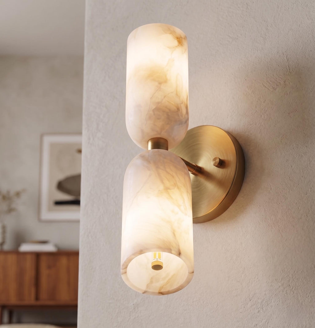 Alabaster Stone Double Cylinder Marble Sconce
