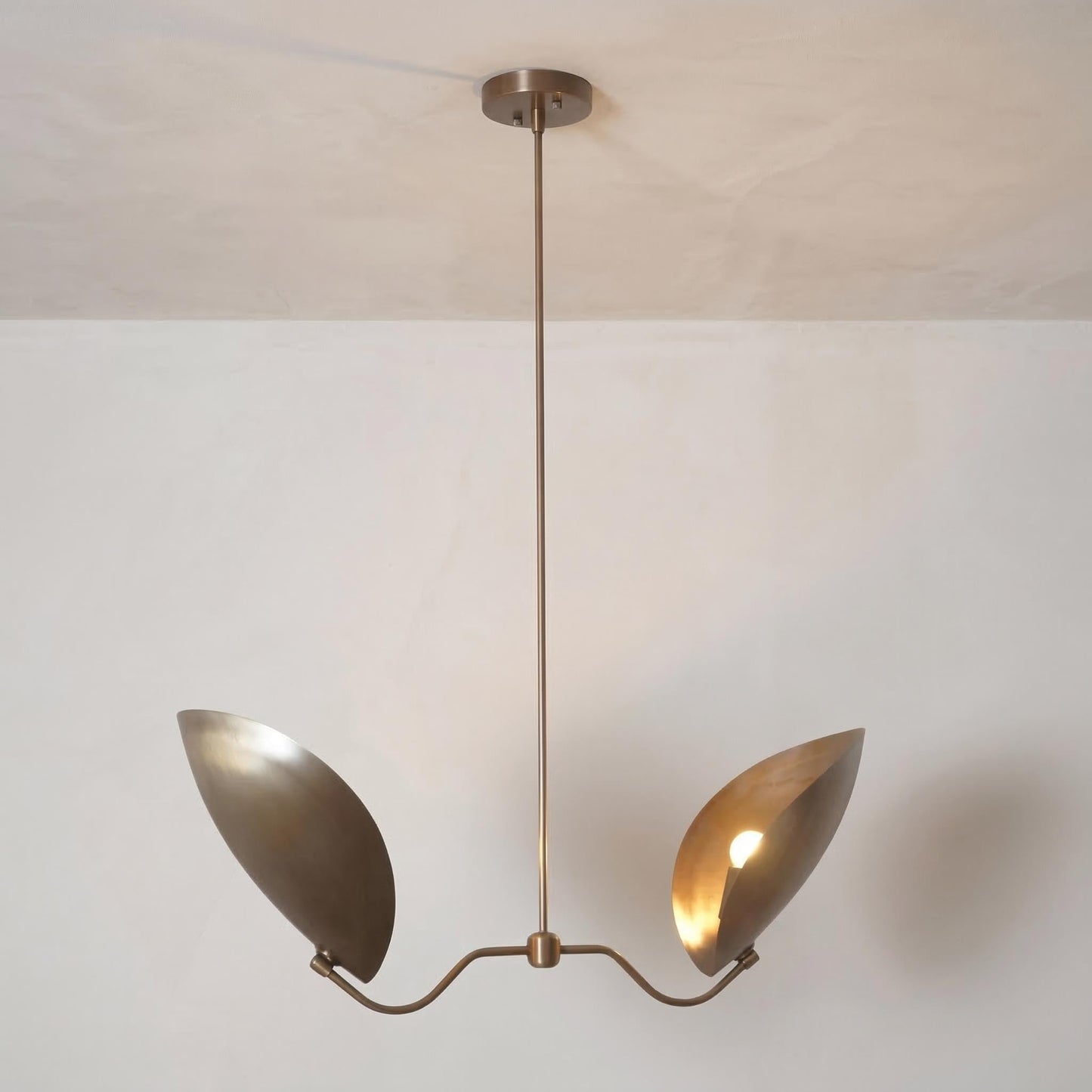Mid Century Brass Lily Chandelier – 2 Light Sculptural Pendant Light