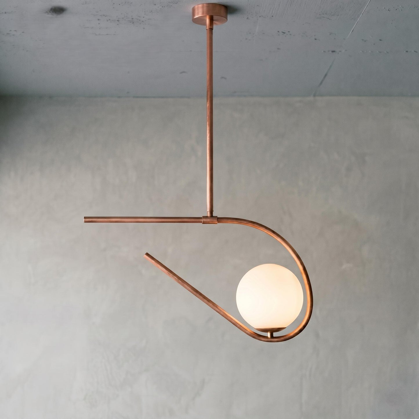 Sculptural Brass Chandelier – 6” Opal Globe Ceiling Light – Minimalist Artistic Pendant – Luxury Statement Lighting Fixture