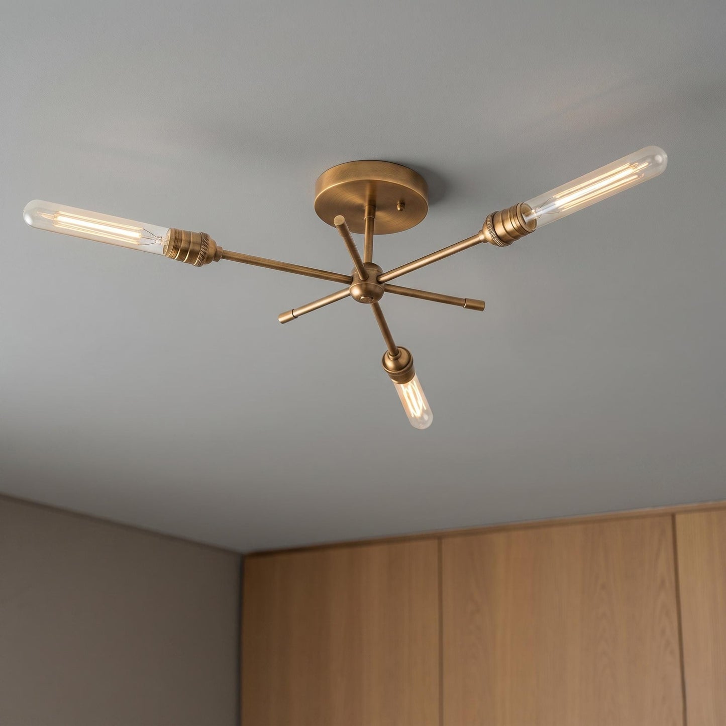 Modern Brass Sputnik Ceiling Light – 3-Light Mid-Century Starburst Fixture