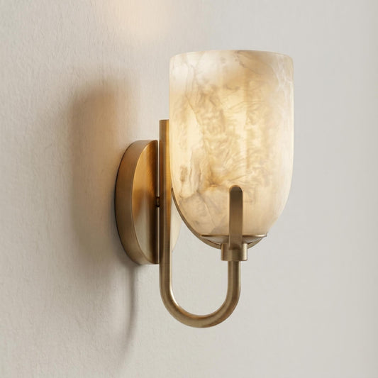 Alabaster Wall Sconce, Brass Wall Lamp, Modern Wall Light, Natural Stone Sconce, Bathroom Vanity Light, Luxury Bedroom Lighting Fixture