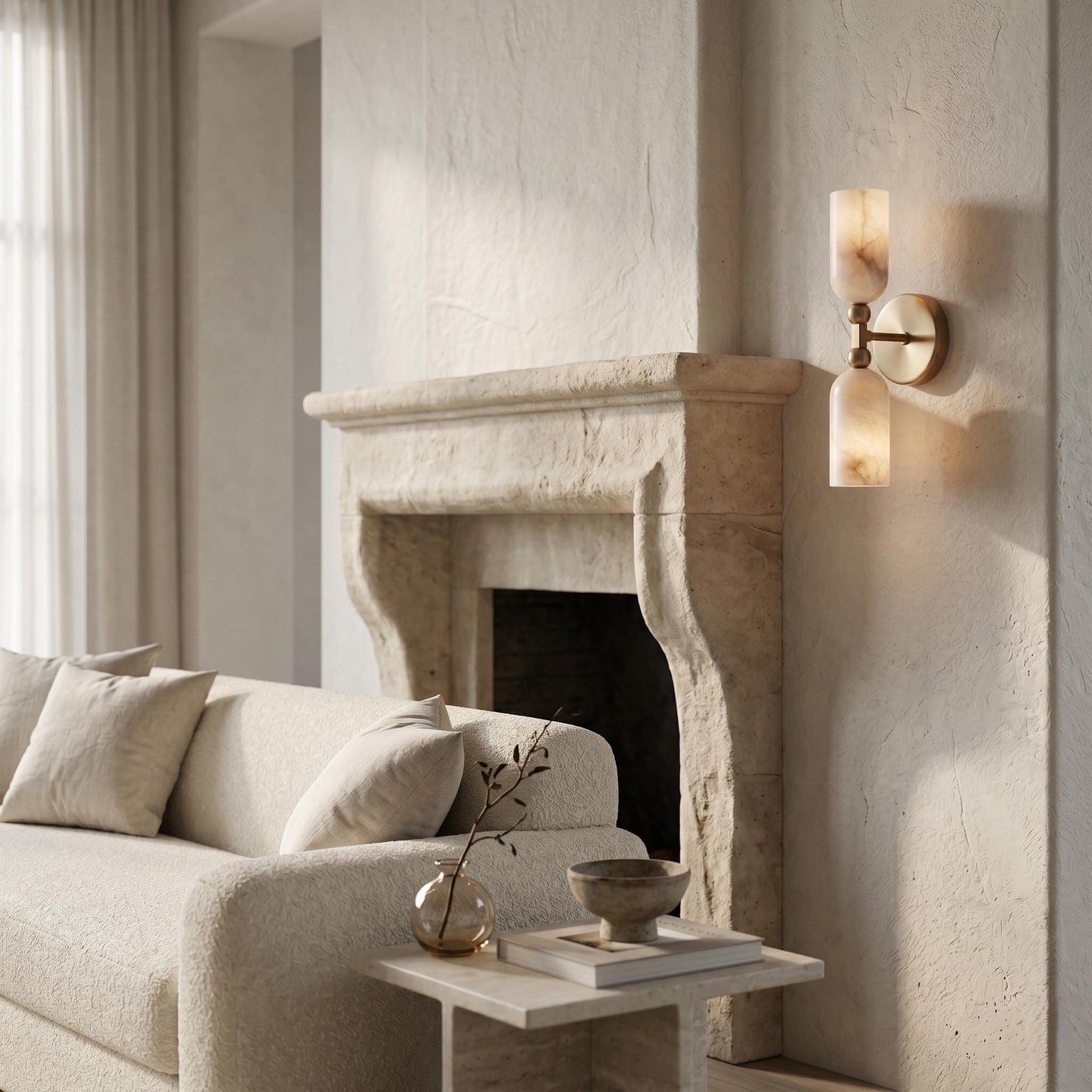 Natural Alabaster Wall Sconce, Brass Wall Light, Luxury Bathroom Vanity Light, Modern Wall Fixture, Custom Finish Lighting