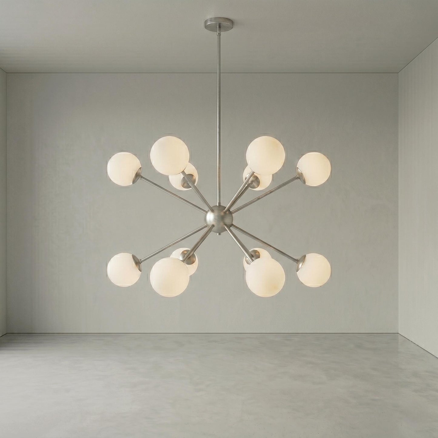 Sputnik Globe Chandelier, 12 Light Modern Chandelier, Mid Century Ceiling Light, Glass Globe Pendant, Brass Dining Room Chandelier