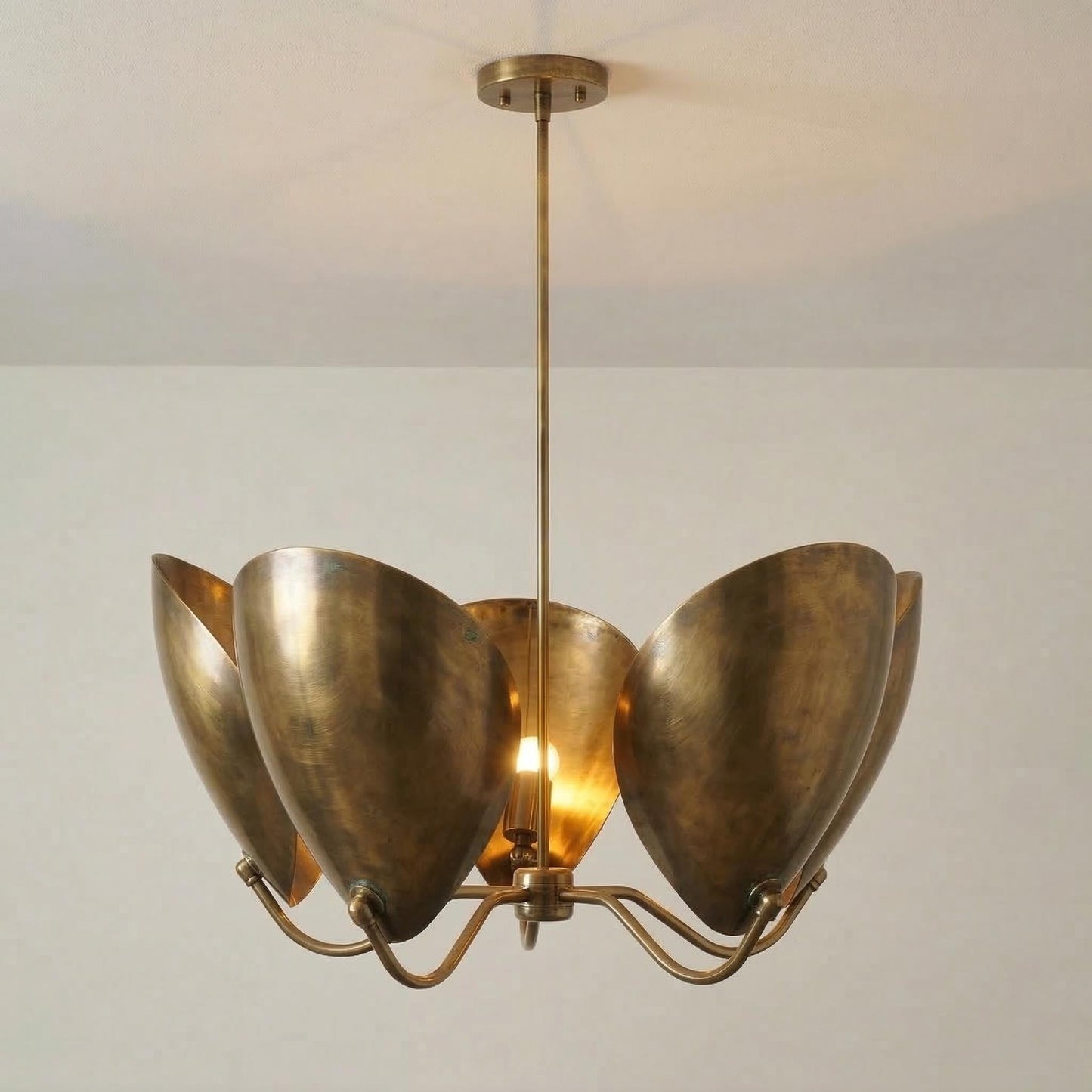 Handcrafted Brass Petal Chandelier – Sculptural Gold Ceiling Light, Mid Century Modern Fixture